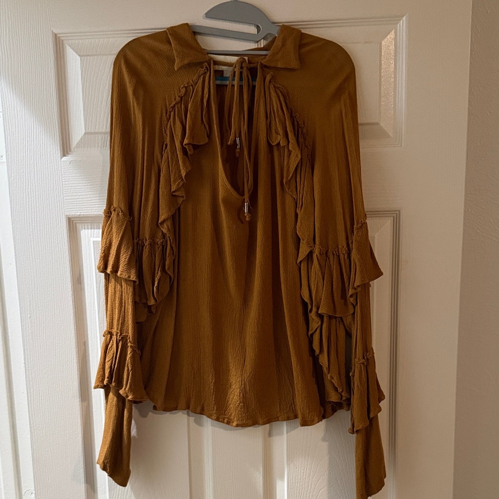 Love Sam Mustard Ruffle Blouse